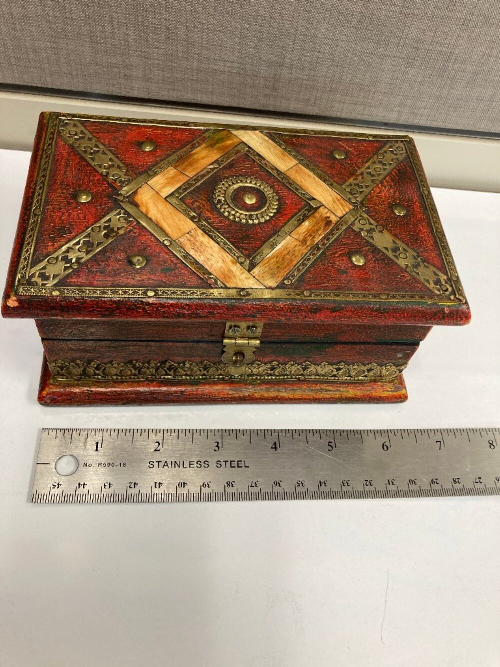 Wood box with bone inlay clasp Made in India